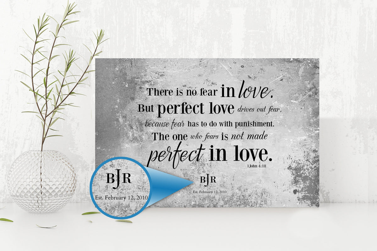 Monogrammed 1 John 4:18 Sign Custom Wedding Plaque - HoneycombProverbs - Signs - Tin and Aluminum Gifts
