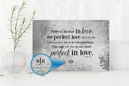 Monogrammed 1 John 4:18 Sign Custom Wedding Plaque - HoneycombProverbs - Signs - Tin and Aluminum Gifts