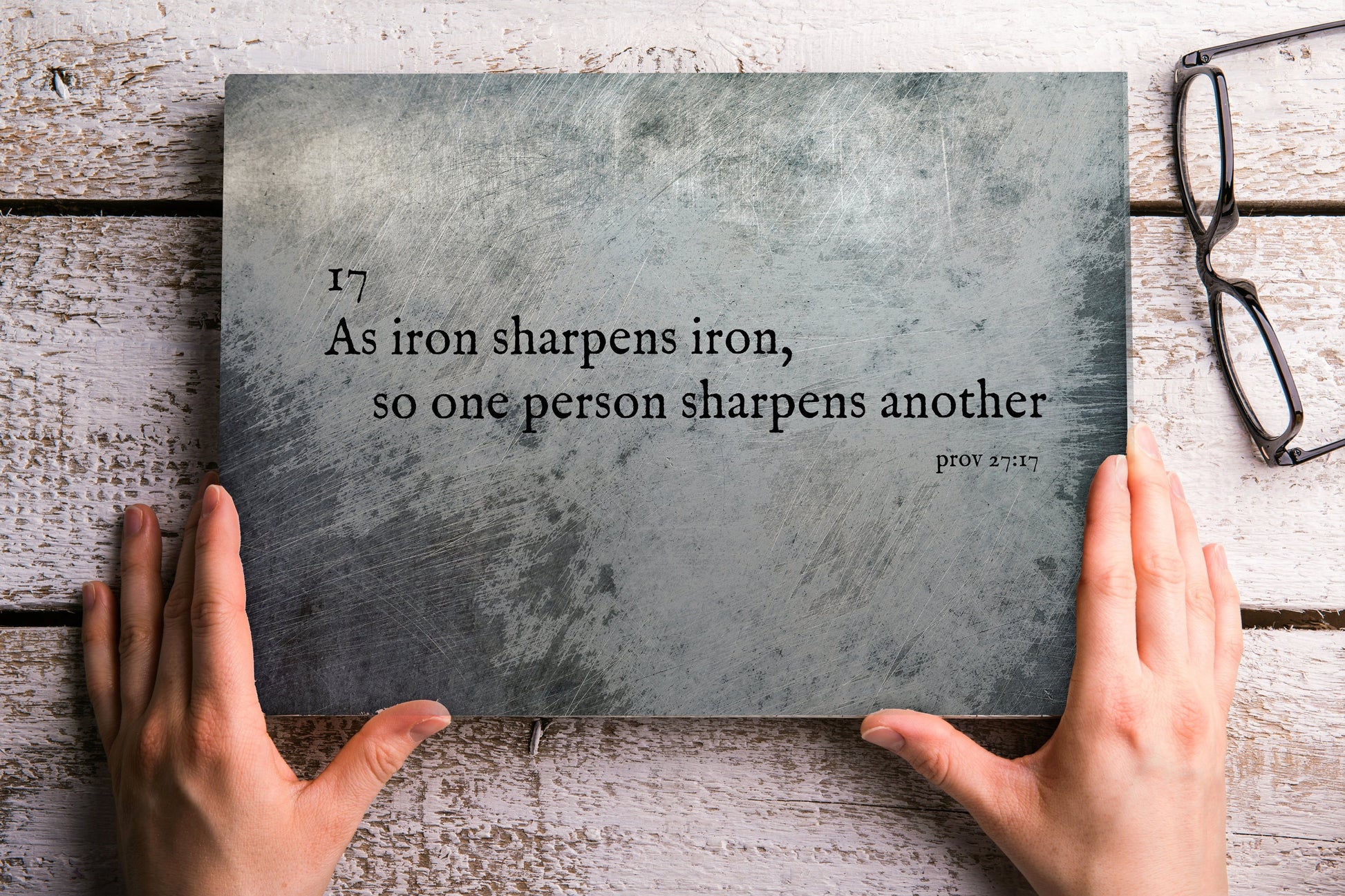 As Iron Sharpens Iron Farmhouse Industrial Metal Sign - HoneycombProverbs - Signs - Christian Wall Art