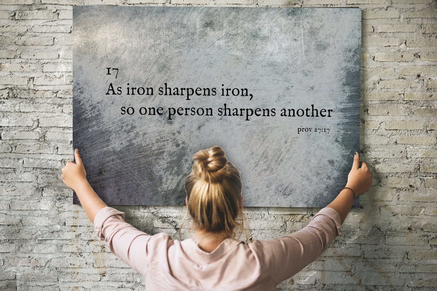 As Iron Sharpens Iron Farmhouse Industrial Metal Sign - HoneycombProverbs - Signs - Christian Wall Art