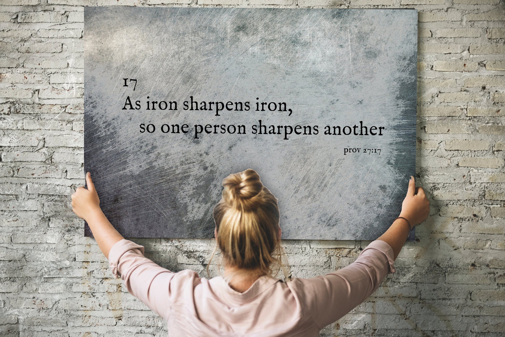As Iron Sharpens Iron Farmhouse Industrial Metal Sign - HoneycombProverbs - Signs - Christian Wall Art