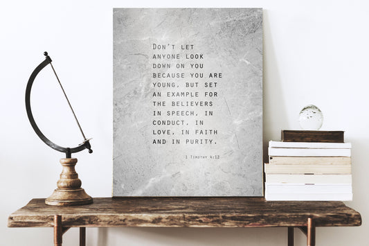 Grunge Scripture Art, 1 Timothy 4:12 Sign - HoneycombProverbs - Signs - Christian Wall Art
