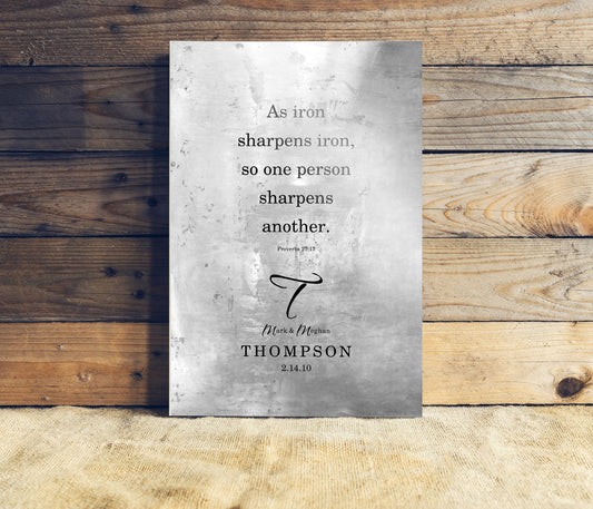 Proverbs 27:17, Monogrammed Gift for Couples - HoneycombProverbs - Gifts For The Couple - Tin Anniversary Gifts