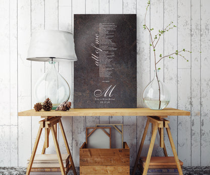Monogrammed Wedding Song Lyric Sign - HoneycombProverbs - Signs - Iron Anniversary Gifts