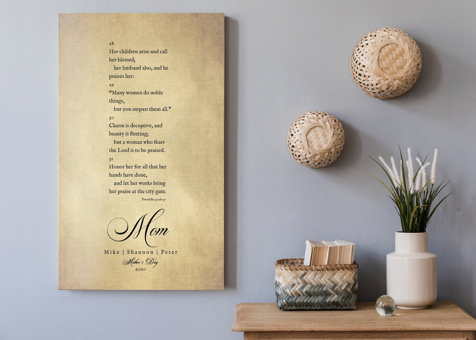 Proverbs 31 on Canvas, Christian Gift for Mom, Personalized Mother's day Gift, Mother's Day Bible Verse, Mother's Day Gift for Wife, Custom - HoneycombProverbs - Giclée - Christian Wall Art