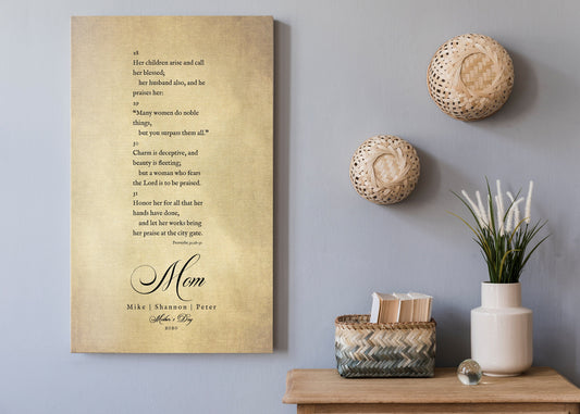 Proverbs 31 on Canvas, Christian Gift for Mom, Personalized Mother's day Gift, Mother's Day Bible Verse, Mother's Day Gift for Wife, Custom - HoneycombProverbs - Giclée - Christian Wall Art