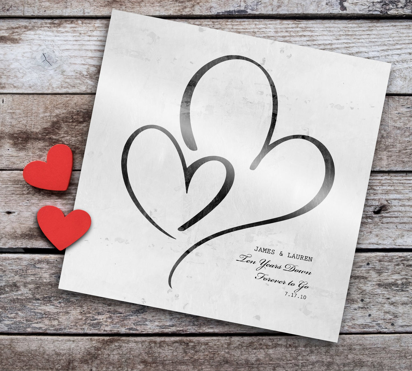 Ten Years Down Personalized Hearts Plaque on Tin - HoneycombProverbs - Gifts For The Couple - Tin Anniversary Gifts