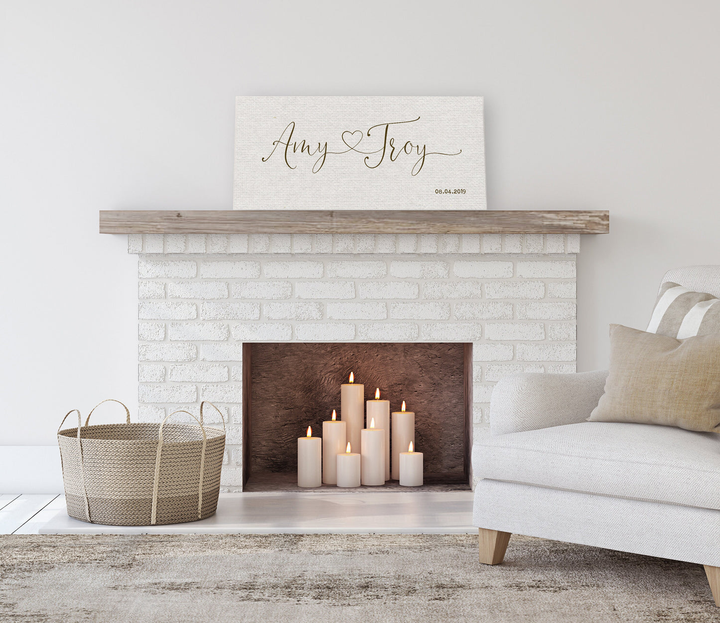 Cotton Heart Connected Names Est Canvas - HoneycombProverbs - Giclée - 2nd Anniversary Gifts