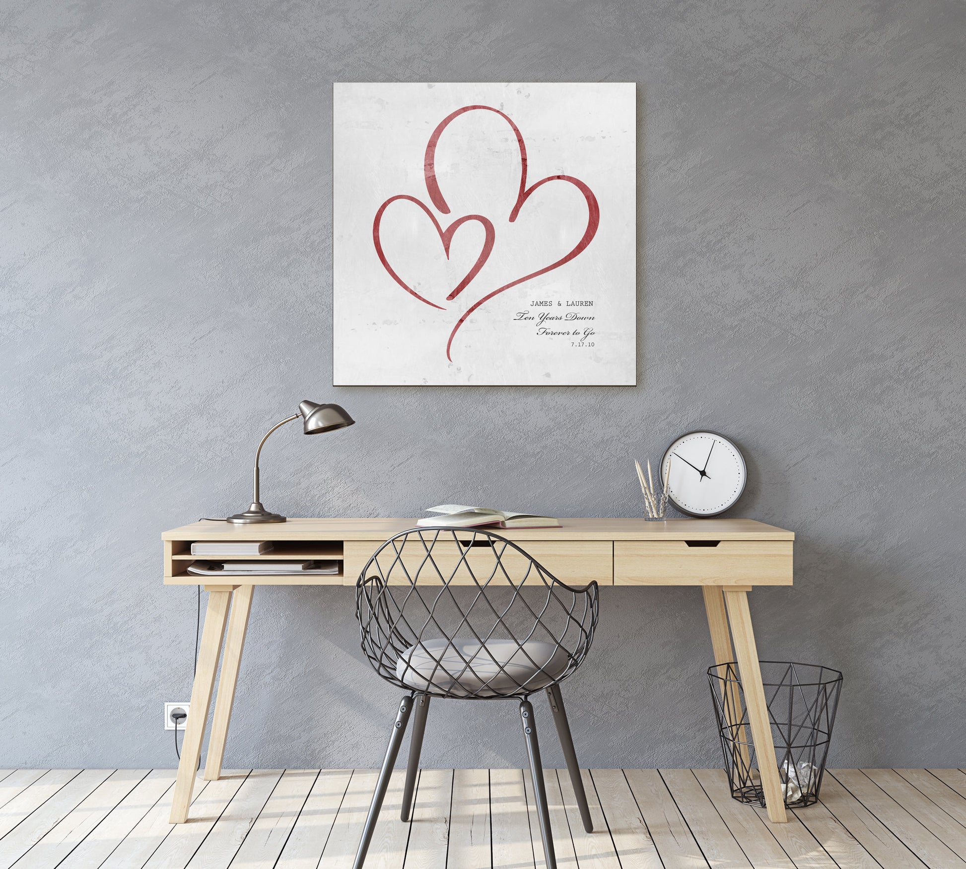 Ten Years Down Personalized Hearts Plaque on Tin - HoneycombProverbs - Gifts For The Couple - Tin Anniversary Gifts