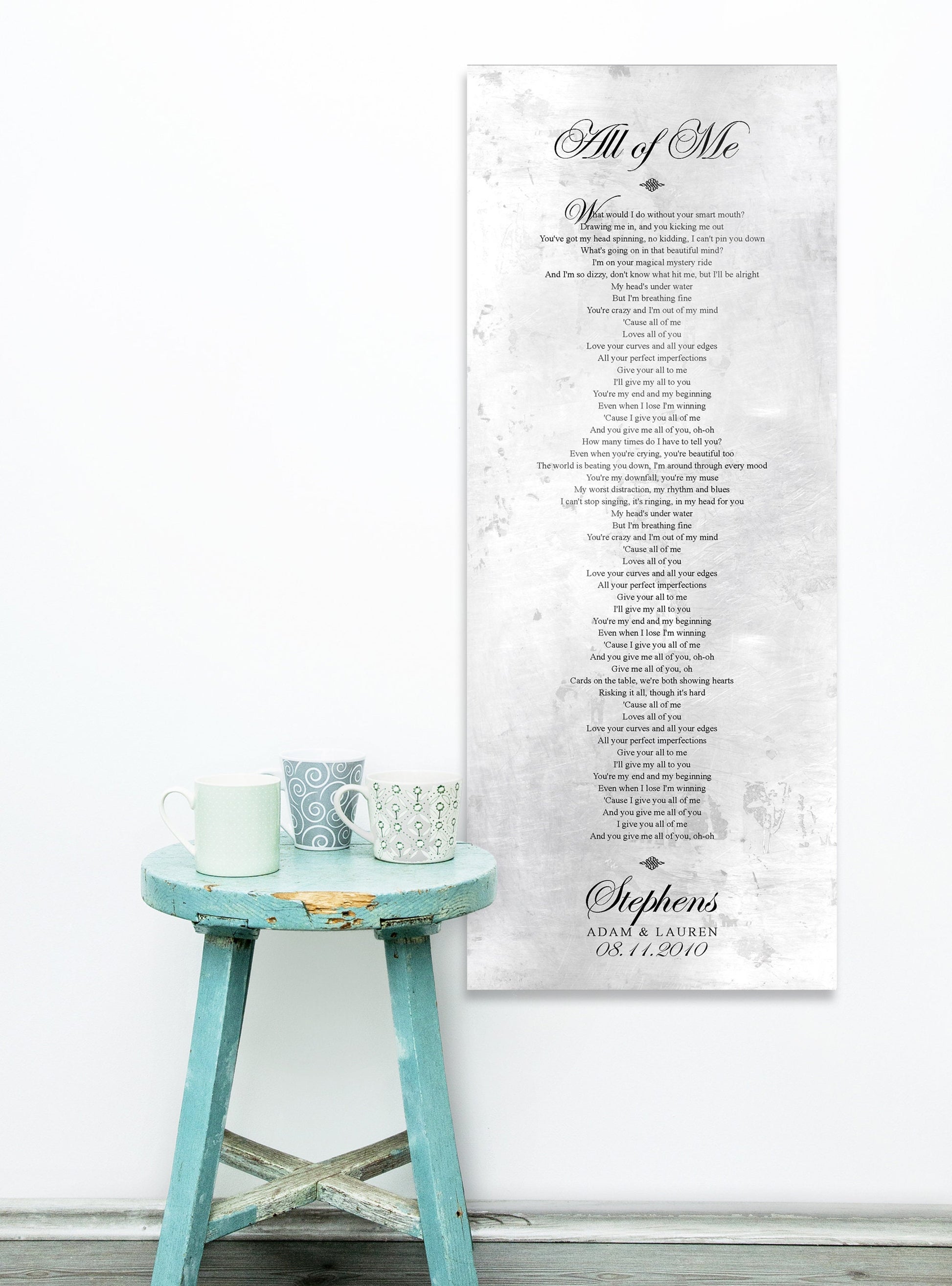 Shabby Chic Wedding Song Sign on Tarnished Tin - HoneycombProverbs - Gifts For The Couple - Vintage Lyrics Wall Art