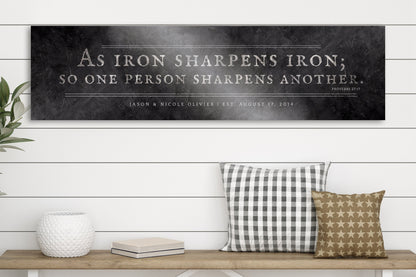 Iron Sharpens Iron Sign Iron Anniversary Gift, personalization detail, 6th anniversary iron