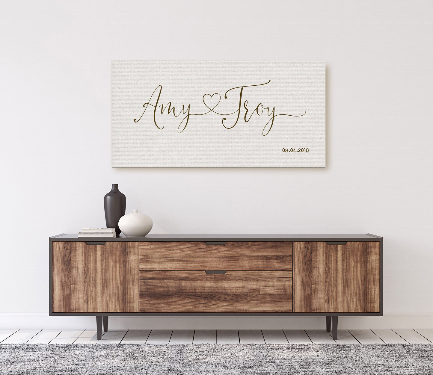 Cotton Heart Connected Names Est Canvas - HoneycombProverbs - Giclée - 2nd Anniversary Gifts