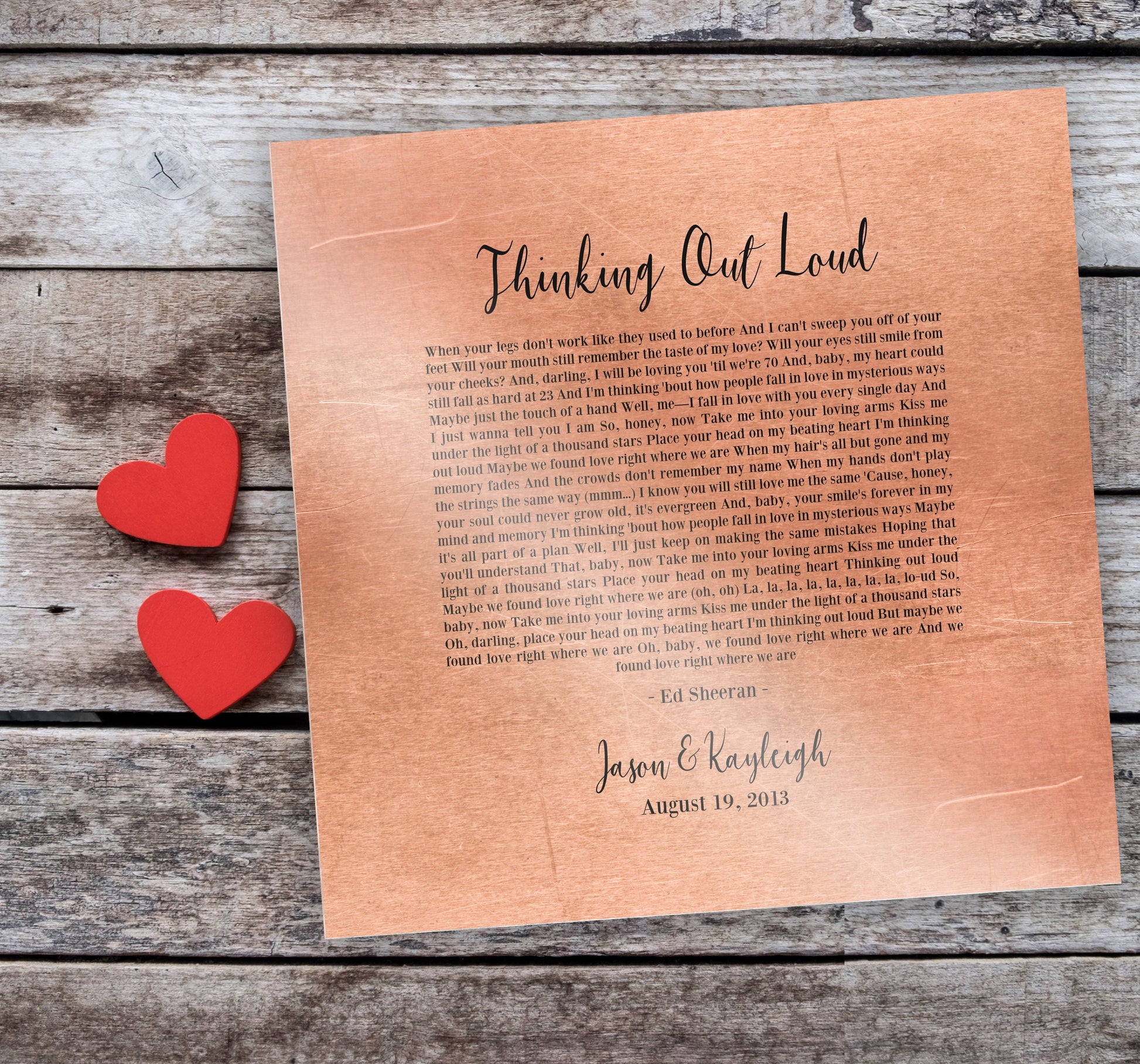 Personalized Copper Song Lyric Sign - HoneycombProverbs - Wall Decor - Copper Anniversary Gifts