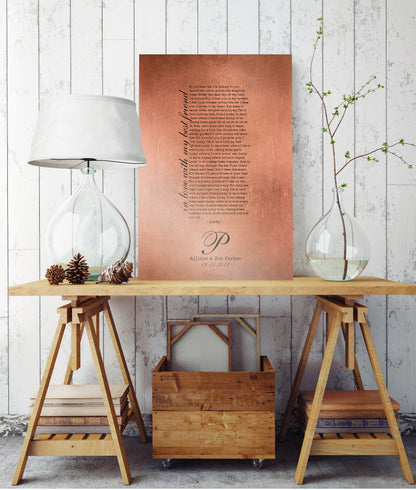 Personalized Copper Anniversary Song Lyric Art: Custom Metal Sign - HoneycombProverbs - Signs - Copper Anniversary Gifts