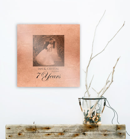 Personalized Distressed Copper Anniversary Photo Gift, alternate angle, 7th anniversary copper