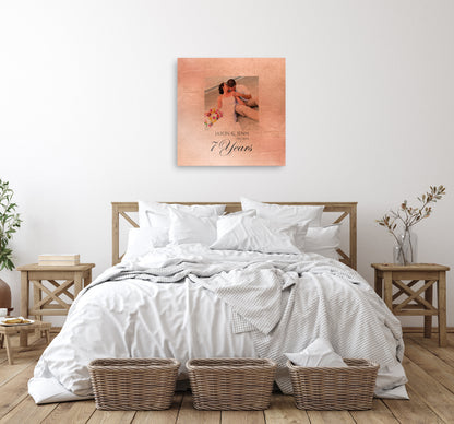 Personalized Distressed Copper Anniversary Photo Gift, room view, 7th anniversary copper