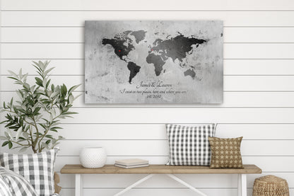 Our Adventure Map; Vintage Tin Anniversary Wall Art, personalization detail, 10th anniversary tin