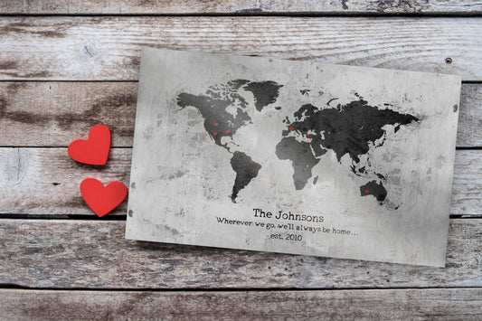 Personalized "Love Around the Globe" Sign on Tin - HoneycombProverbs - Signs - Tin Anniversary Gifts
