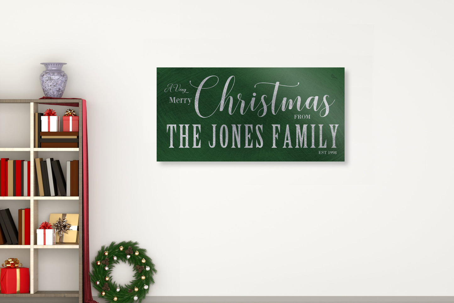 Retro Family Name Holiday Sign in Green - HoneycombProverbs - Signs - 