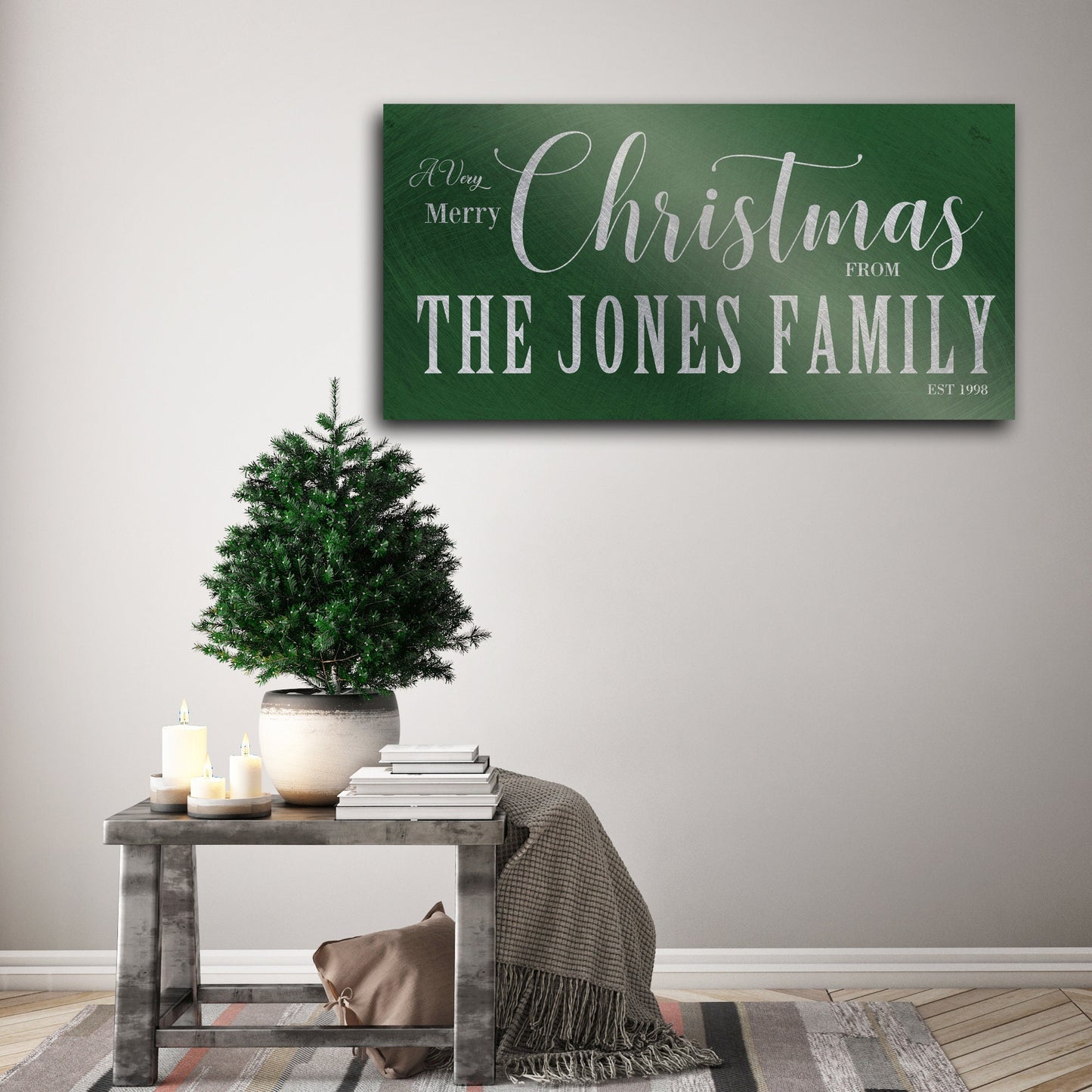 Retro Family Name Holiday Sign in Green - HoneycombProverbs - Signs - 