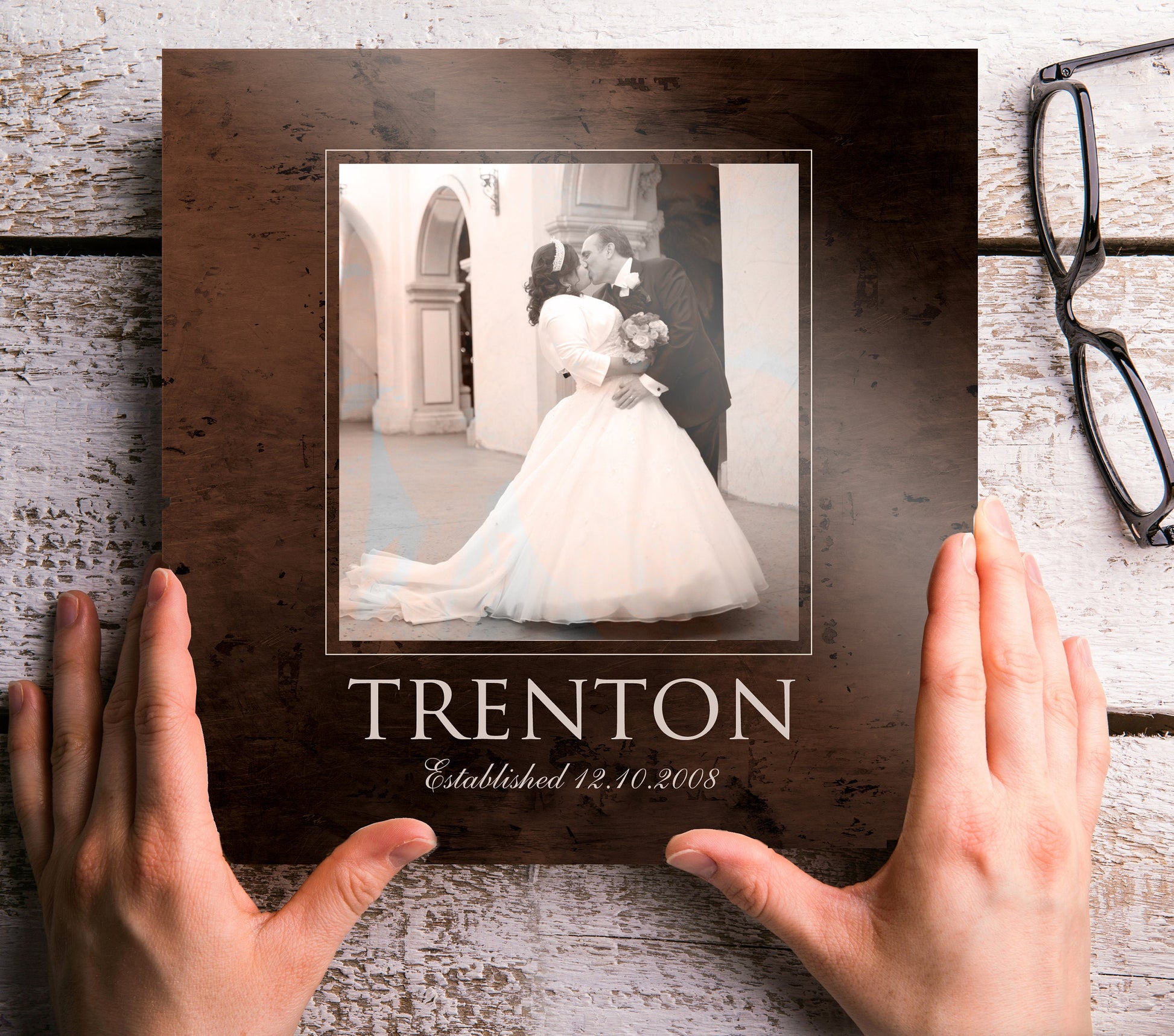 Wedding Photo on Bronze Keepsake - HoneycombProverbs - Wall Decor - Photo Plaques