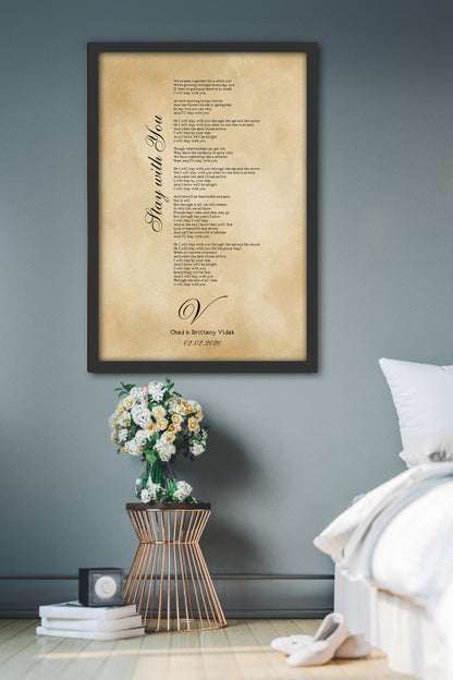 1st Anniversary Monogrammed Song Lyric Print - HoneycombProverbs - Giclée - Rustic Lyrics Wall Decor
