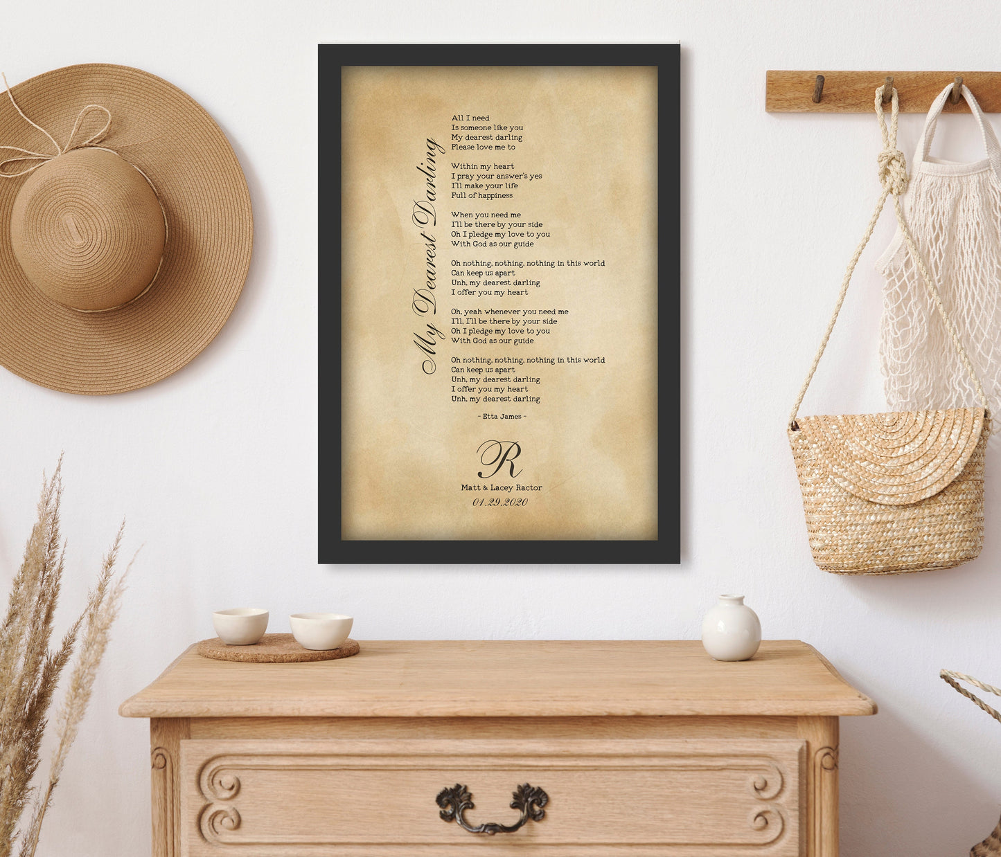 1st Anniversary Monogrammed Song Lyric Print - HoneycombProverbs - Giclée - Rustic Lyrics Wall Decor