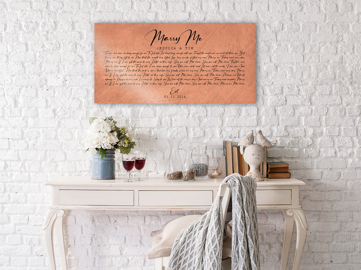 Personalized Distressed Copper Large Song Lyric Sign - HoneycombProverbs - Signs - Copper Anniversary Gifts