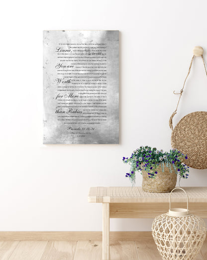 Worth Far More than Rubies Personalized Scripture for Her - HoneycombProverbs - Signs - Christian Wall Art