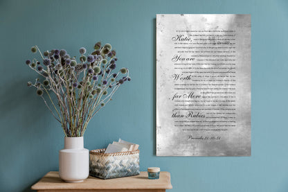 Worth Far More than Rubies Personalized Scripture for Her - HoneycombProverbs - Signs - Christian Wall Art