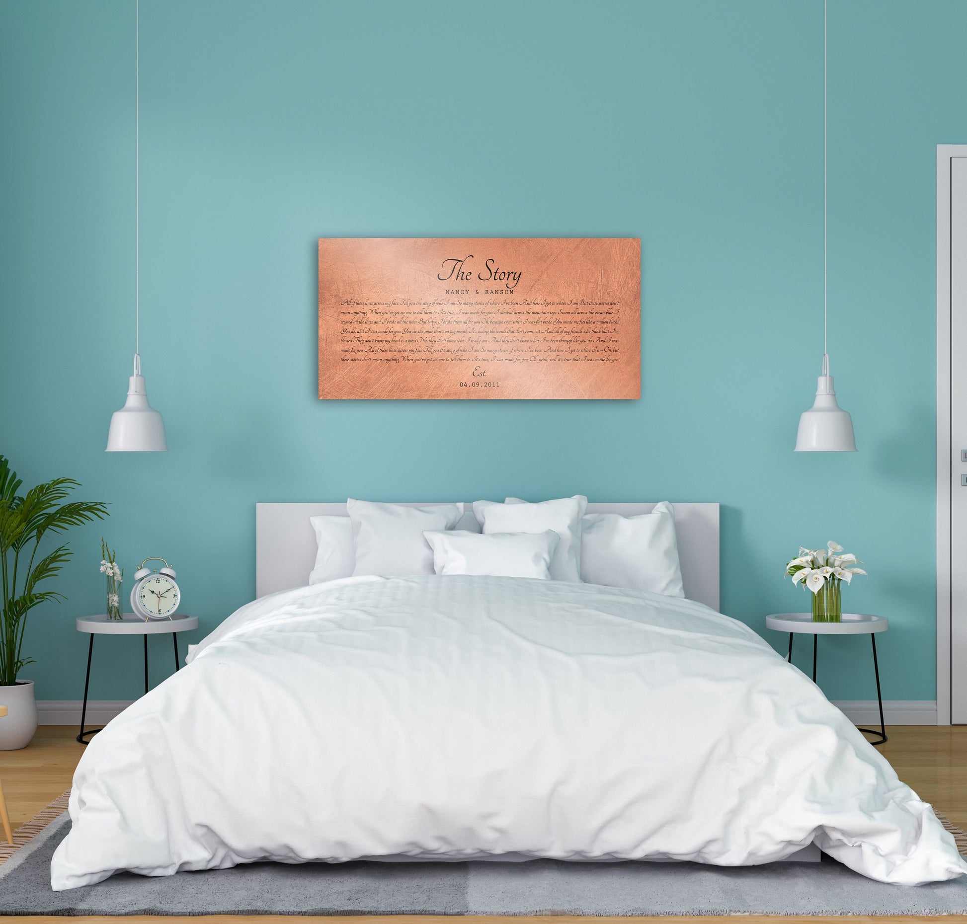 Personalized Distressed Copper Large Song Lyric Sign - HoneycombProverbs - Signs - Copper Anniversary Gifts