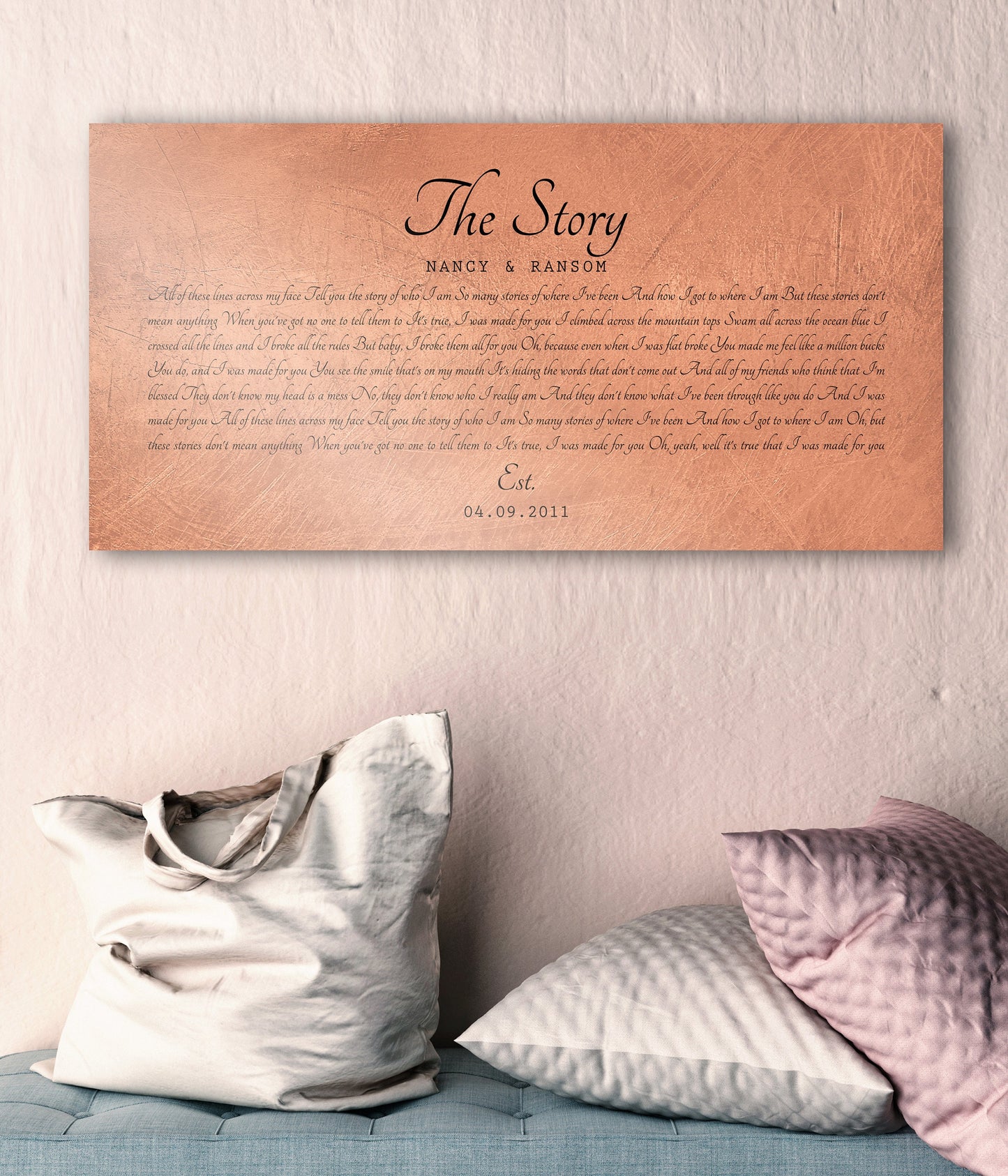 Personalized Distressed Copper Large Song Lyric Sign - HoneycombProverbs - Signs - Copper Anniversary Gifts