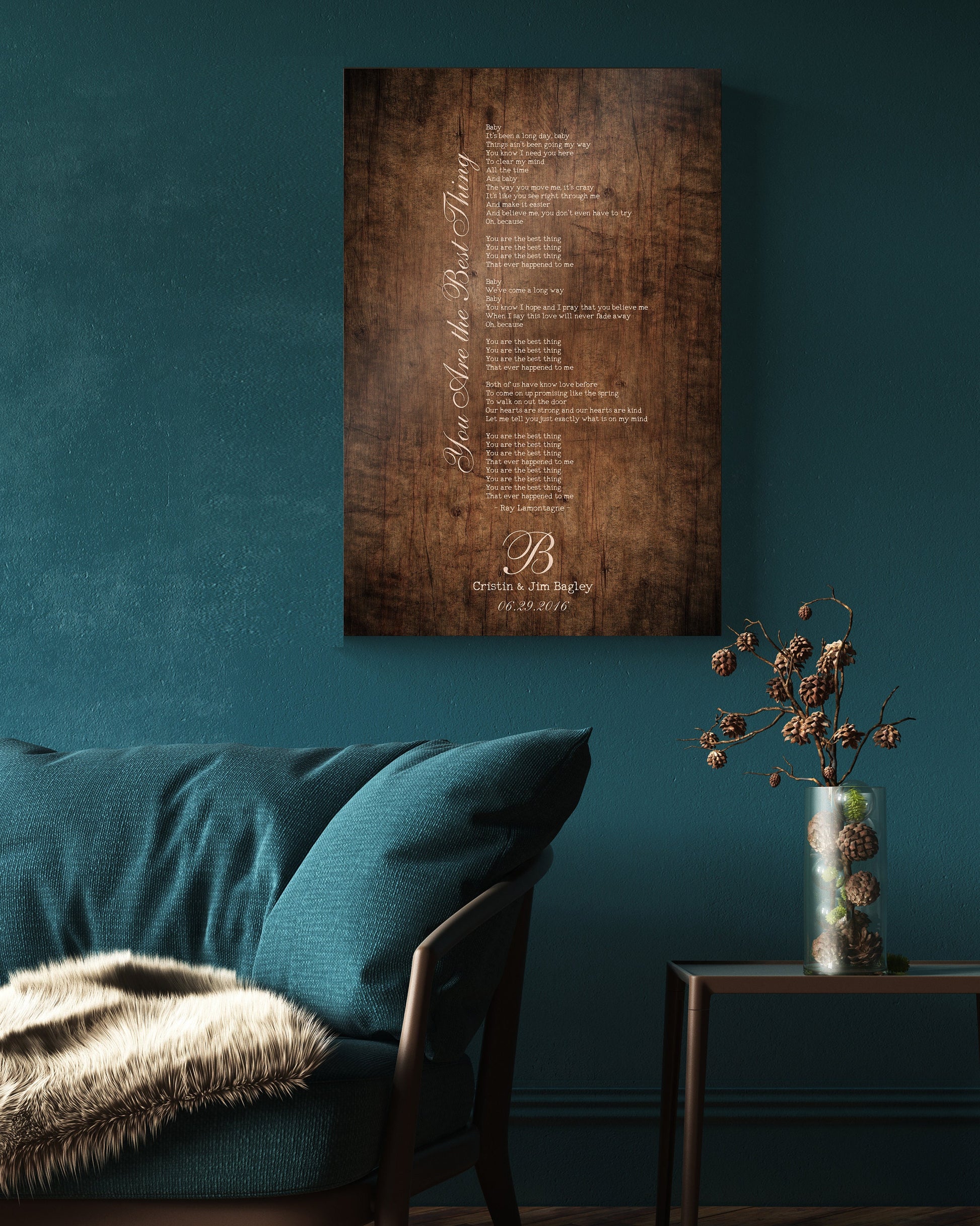 Monogrammed Wood Sign with Song - HoneycombProverbs - Signs - 5 year anniversary gifts