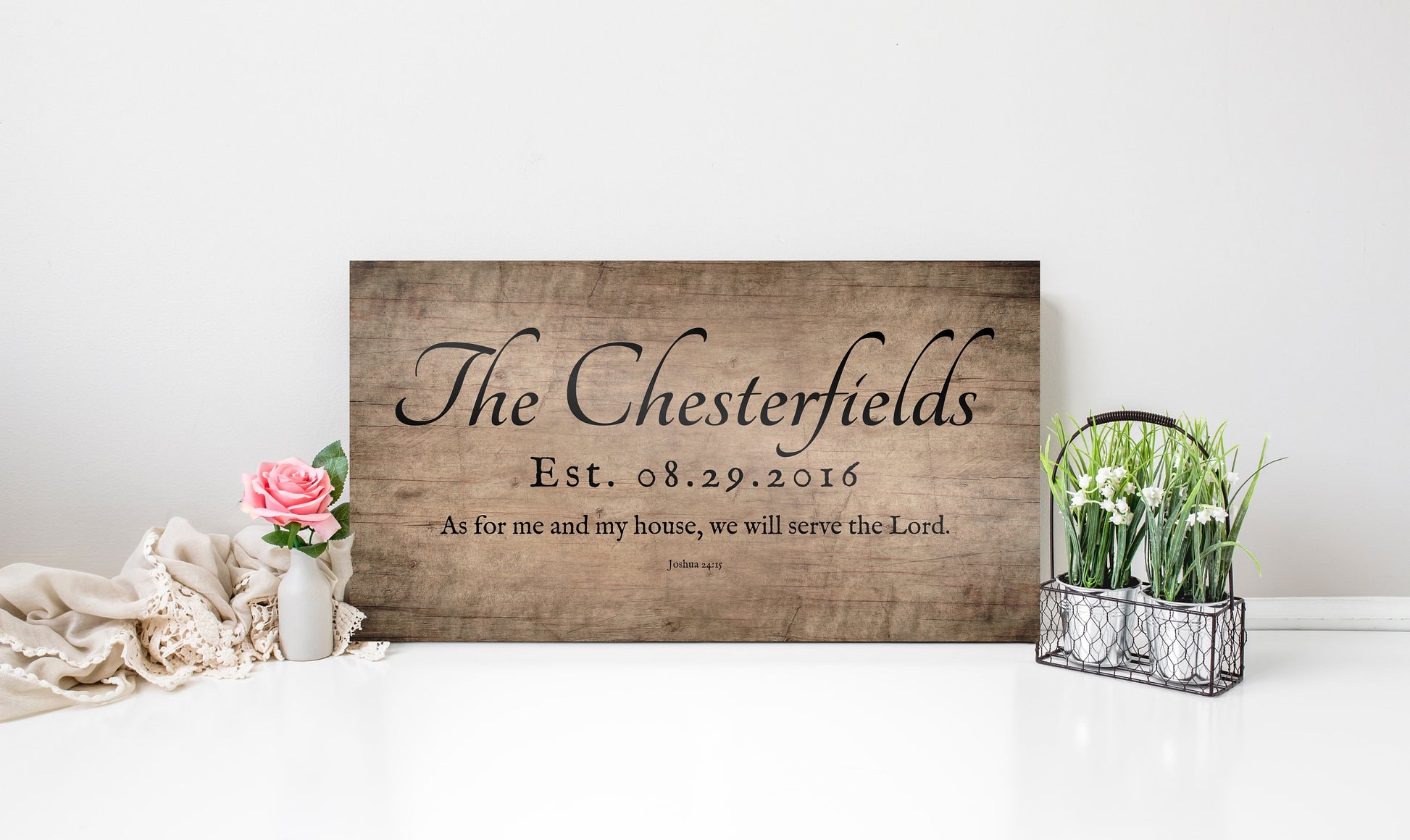 5th Anniversary Joshua 24:15 Family Name Sign - HoneycombProverbs - Signs - Christian Wall Art