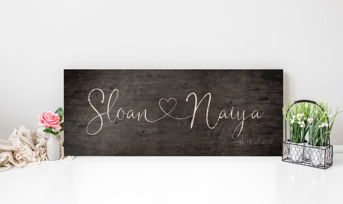 Heart Connected Names Established Sign for Couple's - HoneycombProverbs - Gifts For The Couple - Name Signs Wall Art