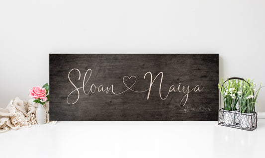Heart Connected Names Established Sign for Couple's - HoneycombProverbs - Gifts For The Couple - Name Signs Wall Art