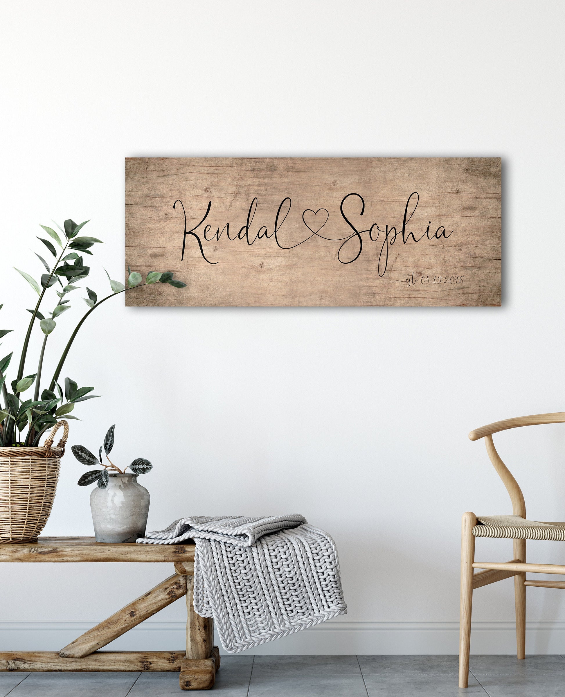 Wooden Sign 5th Anniversary Names with Heart - HoneycombProverbs - Gifts For The Couple - Name Signs Wall Art