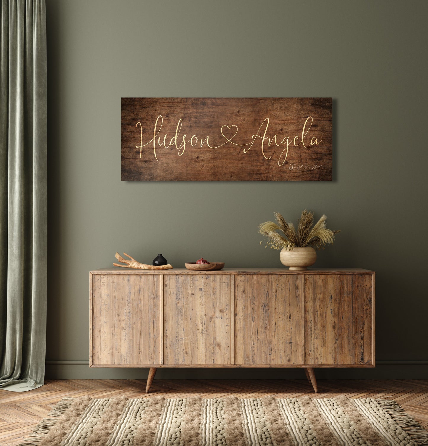 Heart Connecting Name Sign on Wood - HoneycombProverbs - Signs - Name Signs Wall Art