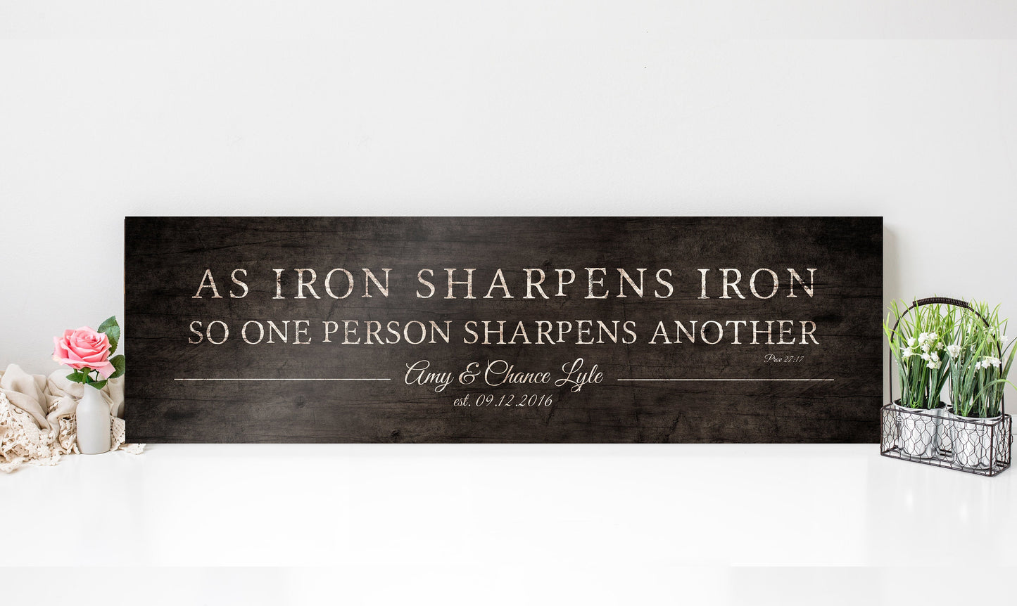 His and her Iron Sharpens Iron Wood Sign - HoneycombProverbs - Signs - 5 year anniversary gifts
