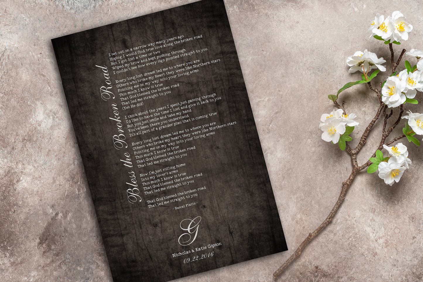 Wood Anniversary Monogrammed Song Lyric Sign - HoneycombProverbs - Signs - Rustic Lyrics Wall Decor