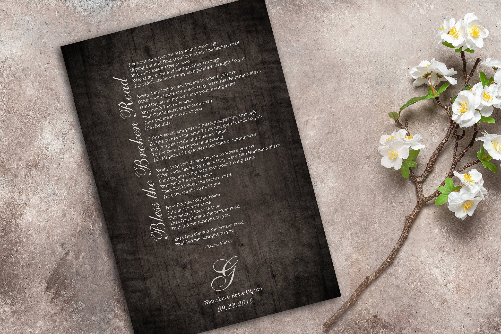 Wood Anniversary Monogrammed Song Lyric Sign - HoneycombProverbs - Signs - Rustic Lyrics Wall Decor