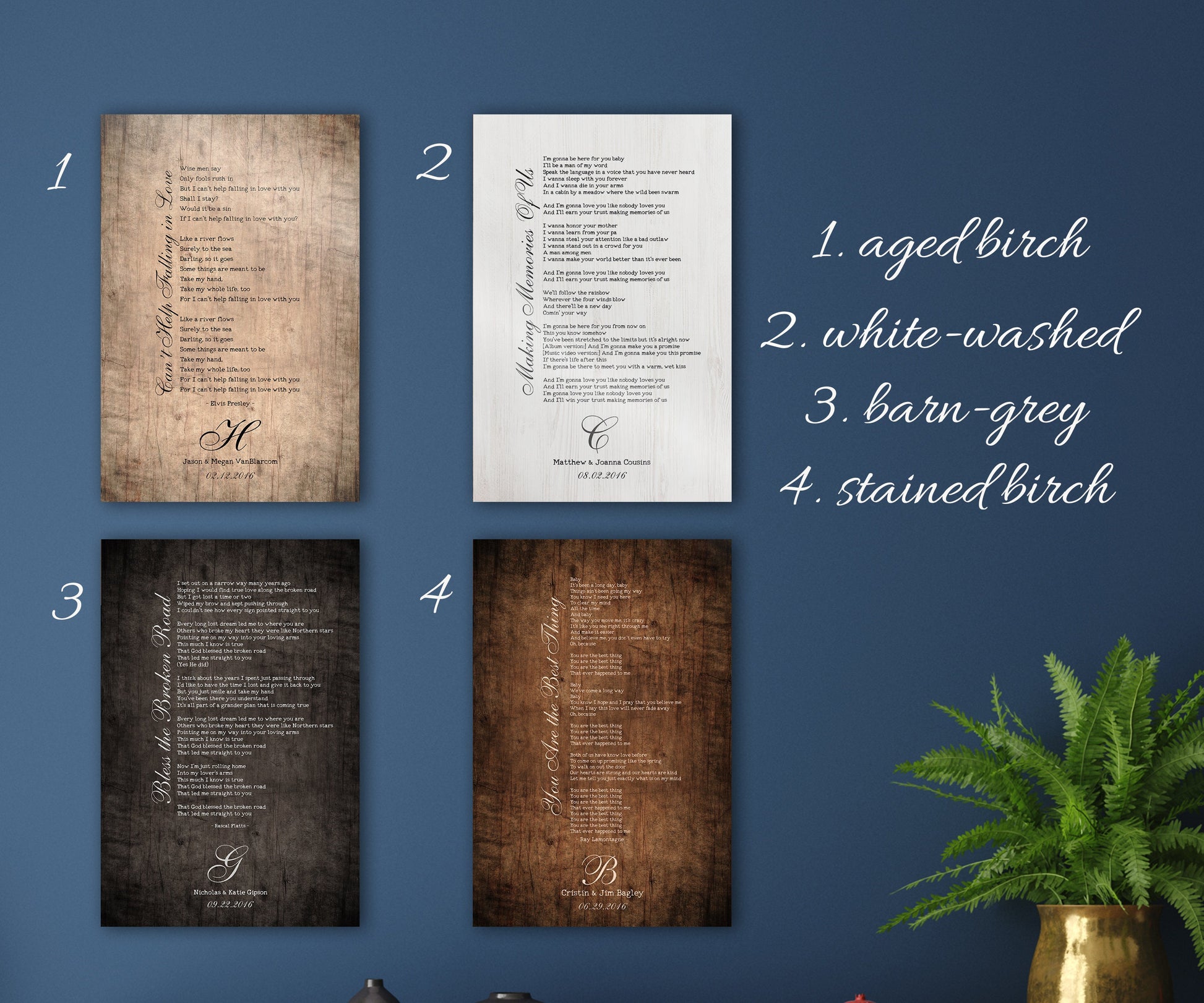 Wood Anniversary Monogrammed Song Lyric Sign - HoneycombProverbs - Signs - Rustic Lyrics Wall Decor