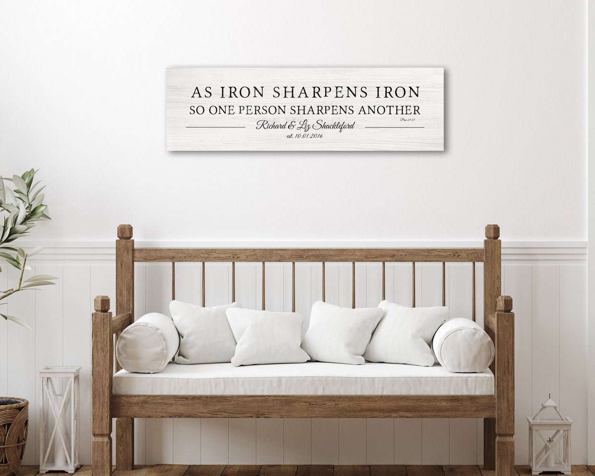 His and her Iron Sharpens Iron Wood Sign - HoneycombProverbs - Signs - 5 year anniversary gifts