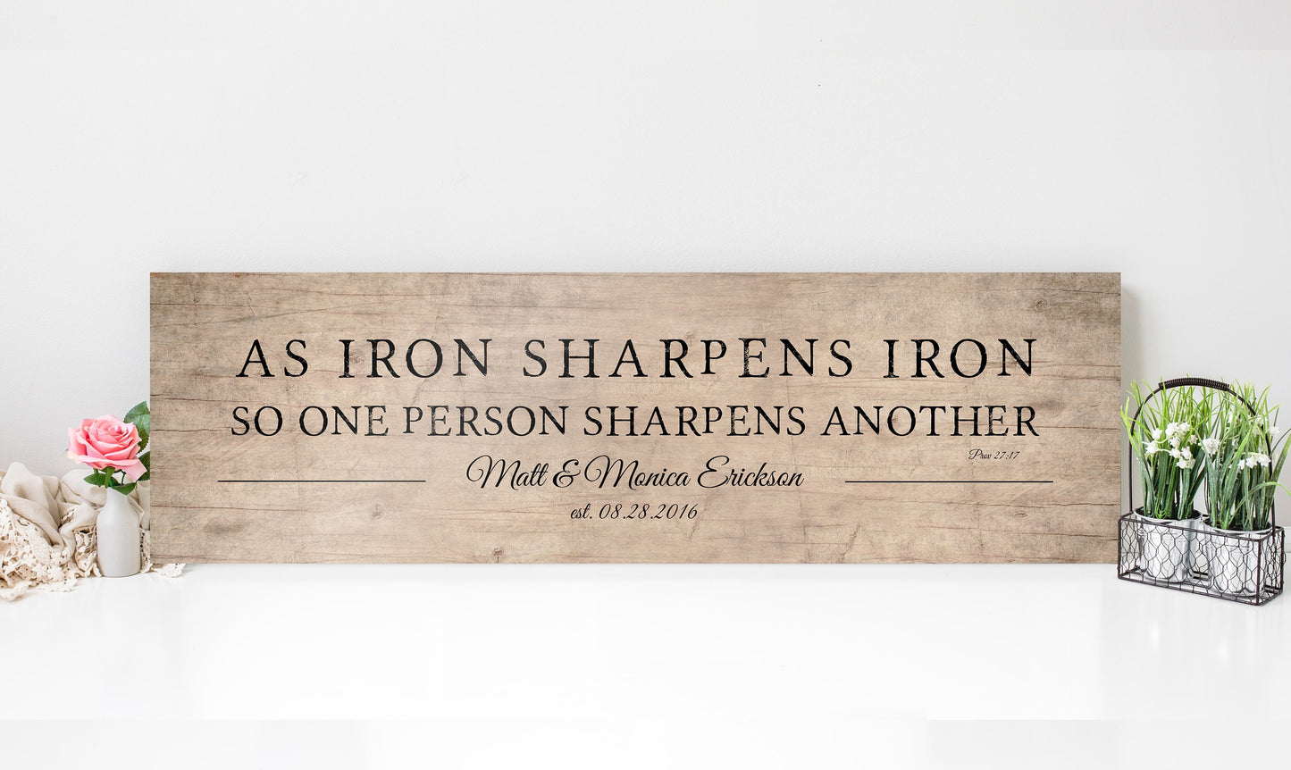 His and her Iron Sharpens Iron Wood Sign - HoneycombProverbs - Signs - 5 year anniversary gifts