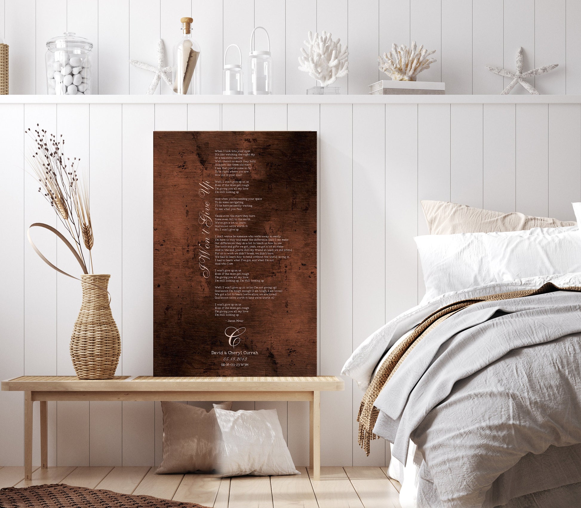 Monogrammed Bronze Anniversary Lyric Sign - HoneycombProverbs - Signs - Bronze Anniversary Gifts