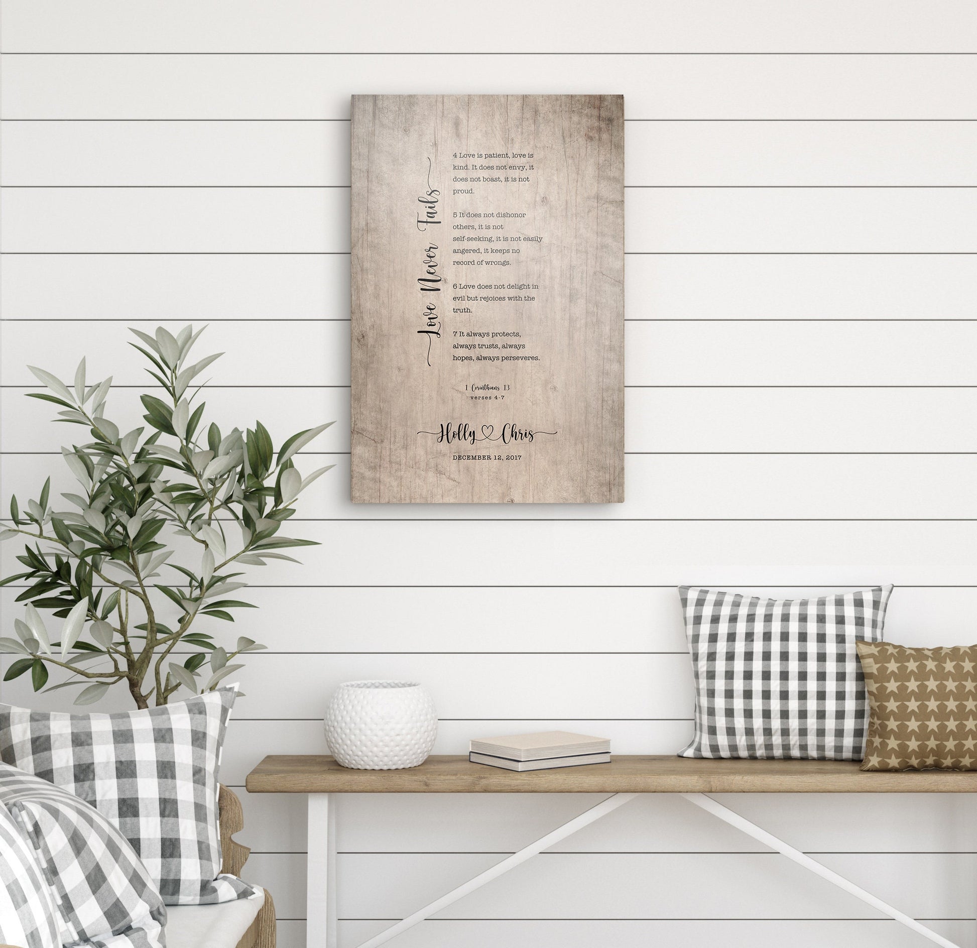 Love Never Fails Personalized 5th Anniversary Gift Decor - HoneycombProverbs - Signs - 5 year anniversary gifts