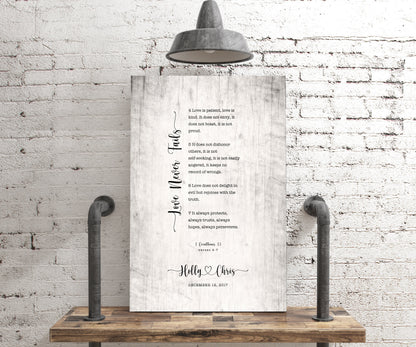 Personalized 1 Cor 13 Wood Anniversary Keepsake, 5th anniversary wood scripture wall art by Honeycomb Proverbs