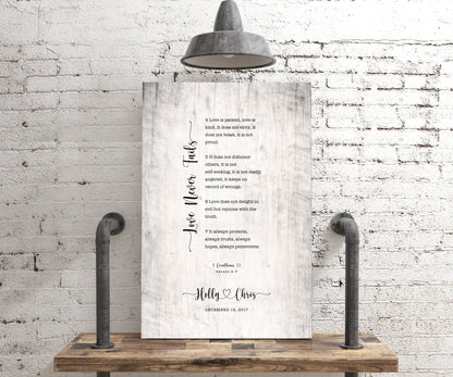 Our Love Never Fails Wood Anniversary Keepsake - HoneycombProverbs - Signs - Christian Wall Art