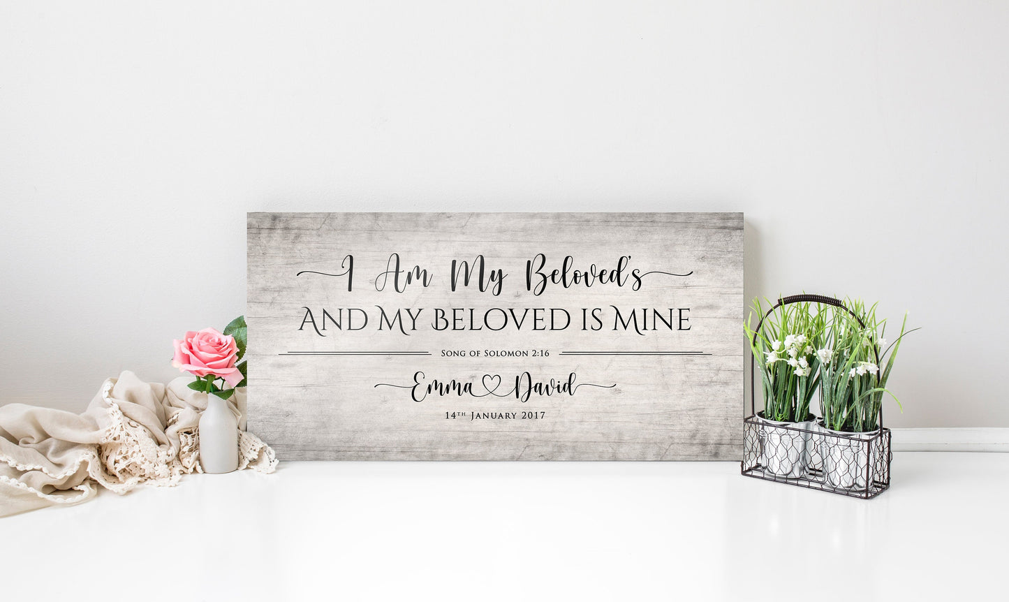 I Am My Beloved's Personalized Wood Couple's Sign - HoneycombProverbs - Signs - Christian Wall Art