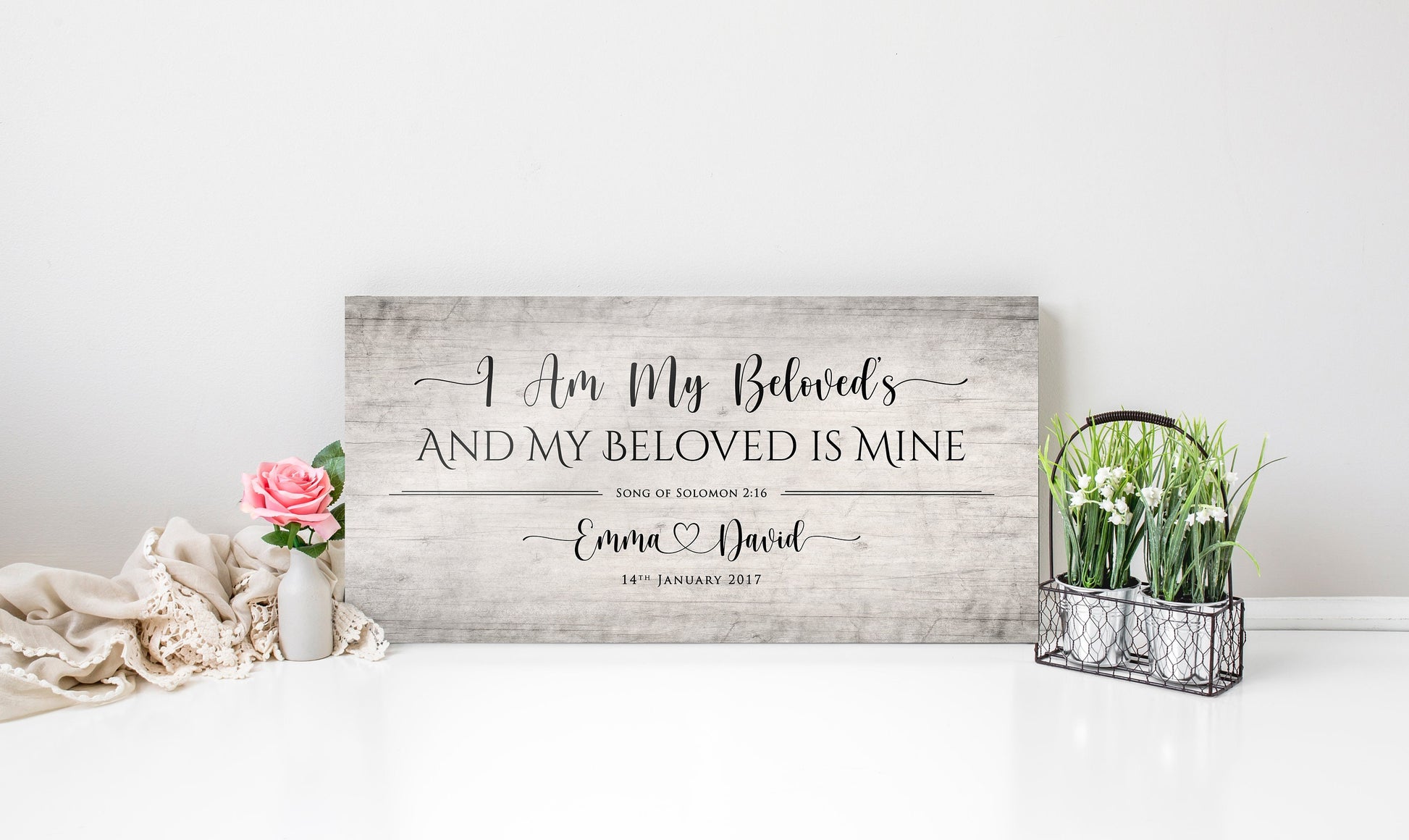 I Am My Beloved's Personalized Wood Couple's Sign - HoneycombProverbs - Signs - Christian Wall Art